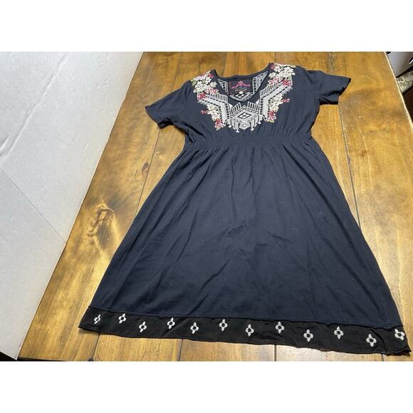 Johnny Was Floral Embroidered Cotton Mini Dress Size Small Black